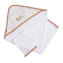 Cape de bain et gant en coton blanc  - vertbaudet enfant