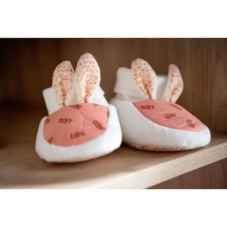 Chaussons bébé en velours - SAUTHON - Esmée - Rose - Blanc - Fille BLANC+BLANC 3 - vertbaudet enfant 