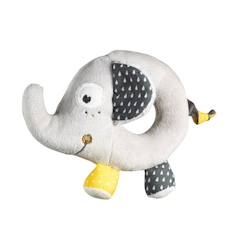 Jouet-Hochet - Babyfan - Eléphant en velours gris - Doux et manipulable - Avec grelot