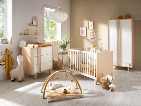 Lit bébé 120x60 avec pieds décor chêne velours et balustres blancs MARRON 3 - vertbaudet enfant 