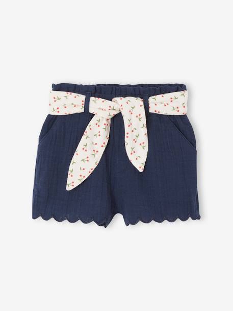 Bébé-Short bébé en gaze de coton avec ceinture fleurie