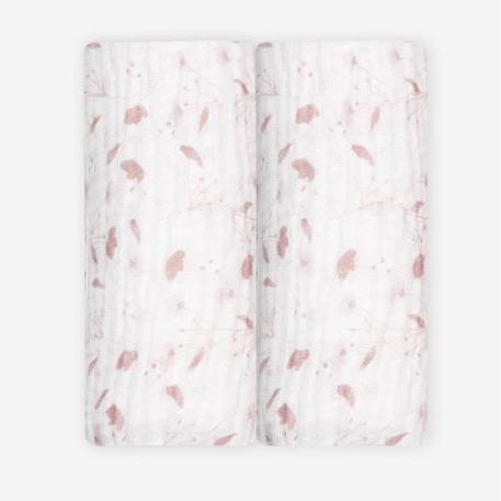 Lot de 2 langes - Rose - 70x70 cm - 100% mousseline de coton - label Oeko-tex BLANC 1 - vertbaudet enfant 