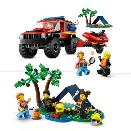 LEGO® 60412 City Le Camion de Pompiers 4x4 et le Canot de Sauvetage, Jouet avec Bateau, Remorque et Minifigurines ROUGE 3 - vertbaudet enfant 