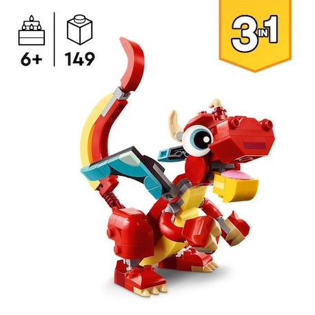 LEGO® 31145 Creator 3en1 Le Dragon Rouge; Jouet avec 3 Figurines d'Animaux, dont un Dragon Rouge, un Poisson et un Phénix ROUGE 2 - vertbaudet enfant 