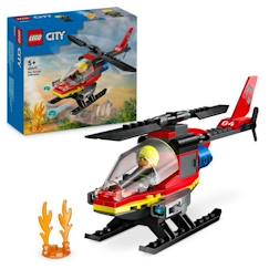 Jouet-LEGO® 60411 City L’Hélicoptère de Secours des Pompiers, Jouet avec Minifigurines de Pilote Pompier, Cadeau pour Enfants
