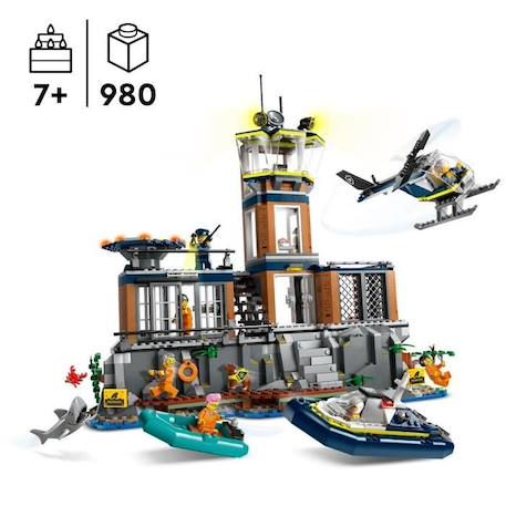 LEGO® 60419 City La Prison de la Police en Haute Mer, Jouet avec Hélicoptère et Bateau, 7 Minifigurines et Figurine de Chien GRIS 2 - vertbaudet enfant 
