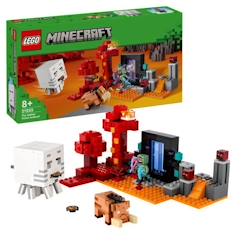 -LEGO® 21255 Minecraft L'Embuscade au Portail du Nether, Jouet avec Scènes de Bataille et Minifigurines, Figurine Hoglin