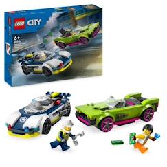 -LEGO® 60415 City La Course-Poursuite entre la Voiture de Police et la Super Voiture, Jouet avec Minifigurines, Cadeau Enfants