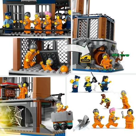 LEGO® 60419 City La Prison de la Police en Haute Mer, Jouet avec Hélicoptère et Bateau, 7 Minifigurines et Figurine de Chien GRIS 4 - vertbaudet enfant 