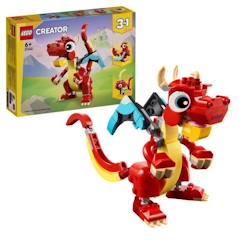 -LEGO® 31145 Creator 3en1 Le Dragon Rouge; Jouet avec 3 Figurines d'Animaux, dont un Dragon Rouge, un Poisson et un Phénix