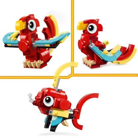 LEGO® 31145 Creator 3en1 Le Dragon Rouge; Jouet avec 3 Figurines d'Animaux, dont un Dragon Rouge, un Poisson et un Phénix ROUGE 4 - vertbaudet enfant 