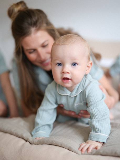 Pyjama en gaze de coton bébé Team Famille personnalisable vert sauge 1 - vertbaudet enfant 