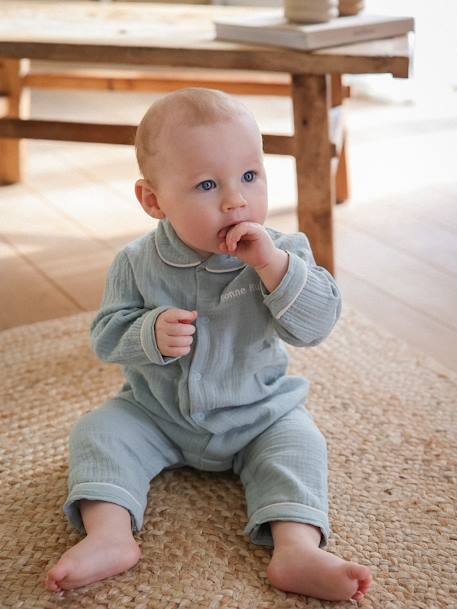 Pyjama en gaze de coton bébé Team Famille personnalisable vert sauge 6 - vertbaudet enfant 