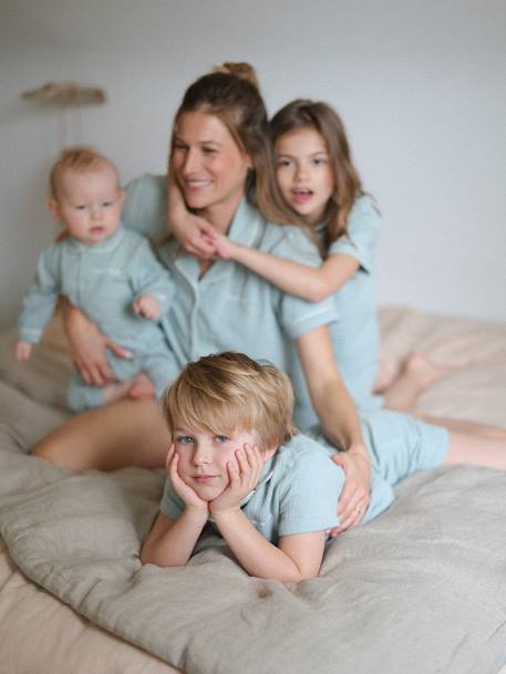 Pyjama short en gaze garçon personnalisable Team Famille personnalisable vert sauge 2 - vertbaudet enfant 