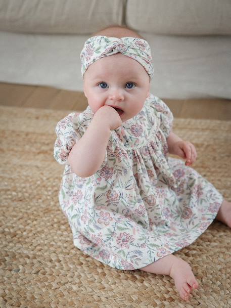 Bébé-Robe en gaze de coton et son bandeau bébé capsule fête des mères