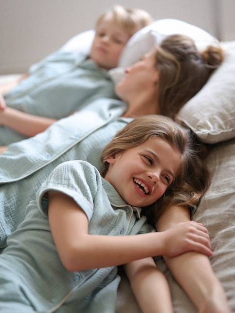 Pyjama shor en gaze de coton fille Team Famille personnalisable vert sauge 4 - vertbaudet enfant 