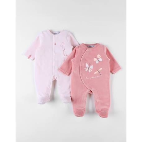 Bébé-Ensemble de 2 pyjamas 1 pièce en velours clair/blush