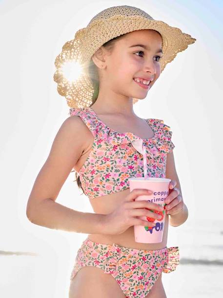 Maillot de bain 2 pièces imprimé fleuri rose pâle+vert imprimé 1 - vertbaudet enfant 