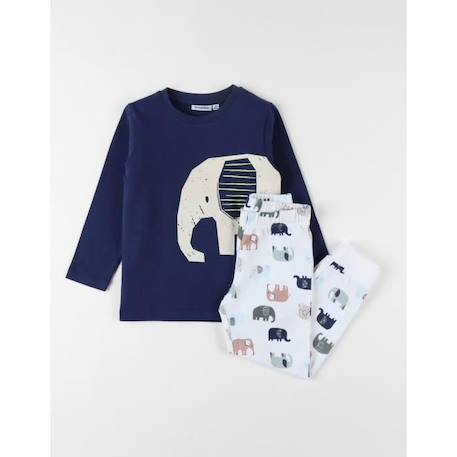 Pyjama 2 pièces éléphants en jersey indigo/écru BEIGE 1 - vertbaudet enfant 
