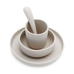Puériculture-Repas-Coffret de table bébé Silicone Nougat Beige (4pcs) - Set vaisselle - Assiette Verre Couverts