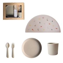 Puériculture-Coffret cadeau Repas Blanc Vanille - Couverts - Assiette - Verre - Set de table - Vaisselle bébé et enfants - Mushie