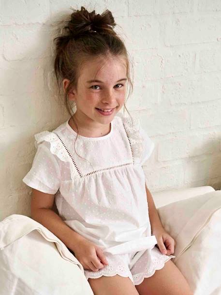 Pyjashort fille en voile de coton plumetis et broderie anglaise  - vertbaudet enfant