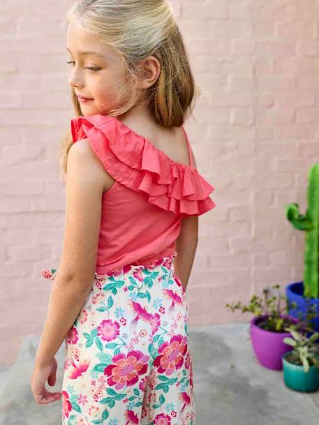 T-shirt à volant asymétrique fille corail+écru+vert sauge 5 - vertbaudet enfant 