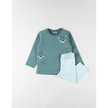 Pyjama 2 pièces rayé léopards en jersey sauge/écru  - vertbaudet enfant