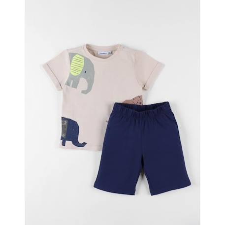 Pyjama 2 pièces éléphants en jersey sable/indigo BEIGE 1 - vertbaudet enfant 