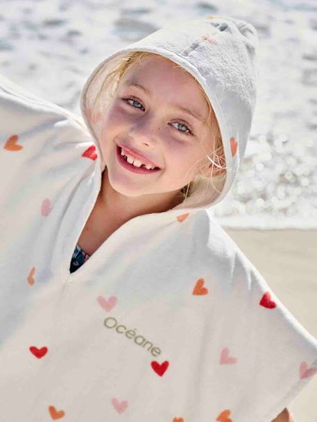 Poncho de bain enfant personnalisable COEURS, avec coton recyclé blanc imprimé 1 - vertbaudet enfant 