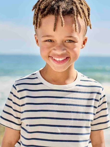 T-shirt garçon rayé manches courtes bleu azur+dark bleu indigo rayé+rayé jaune+rayé rouge+sauge rayé 4 - vertbaudet enfant 