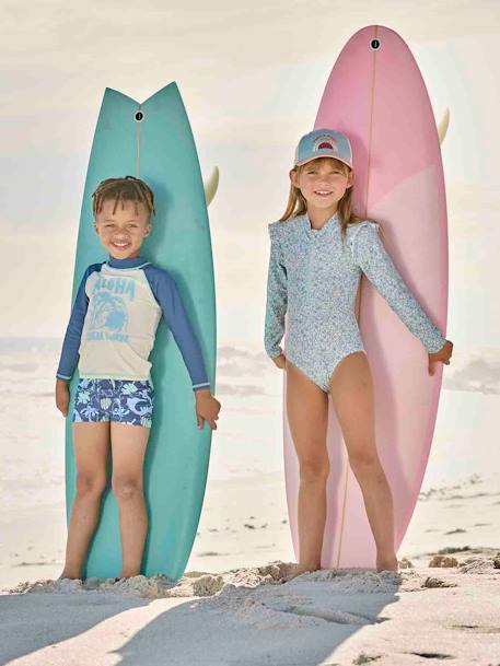 Maillot de bain 1 pièce fille bleu grisé 1 - vertbaudet enfant 