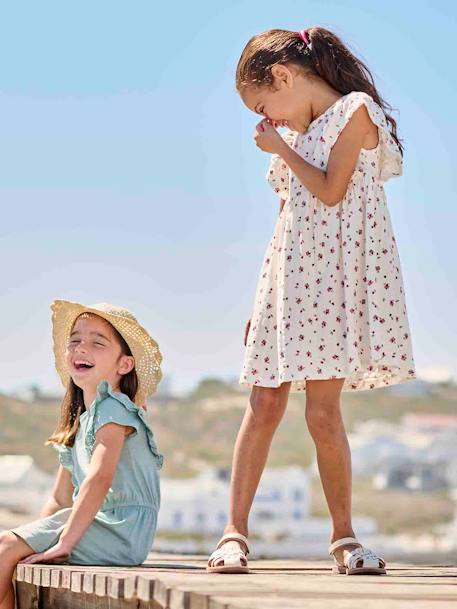 Robe à fleurs maille reliéfée fille écru+mandarine+rose bonbon 1 - vertbaudet enfant 