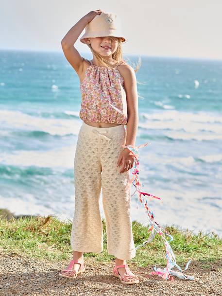 Blouse 'cropped' motifs fleurs fille bretelles à volants abricot poudré 5 - vertbaudet enfant 