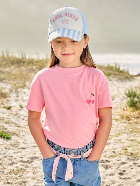 Tee-shirt fille motif poitrine manches courtes rose bonbon 1 - vertbaudet enfant 