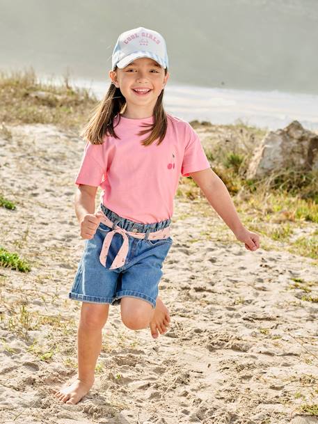 Bermuda en jean style paperbag fille stone 1 - vertbaudet enfant 