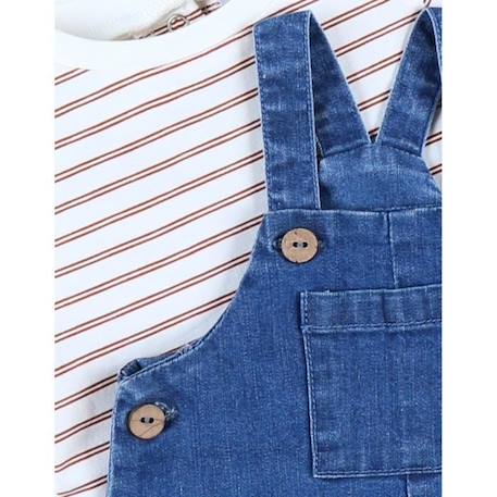 Ensemble salopette denim + t-shirt caramel/écru BLEU 4 - vertbaudet enfant 