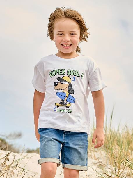 Tee-shirt motif animal ludique garçon blanc+bleu azur+turquoise 1 - vertbaudet enfant 