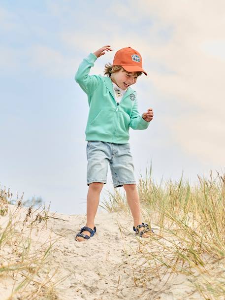 Sweat garçon zippé à capuche motif poitrine blanc chiné+ocre+rouge+turquoise 14 - vertbaudet enfant 