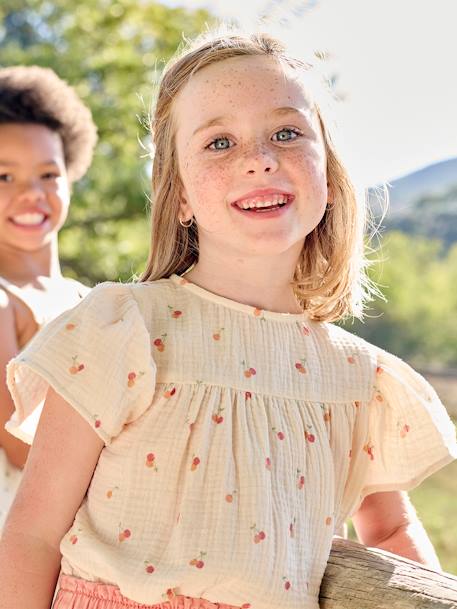 Blouse imprimée en gaze de coton bio fille manches papillon  - vertbaudet enfant