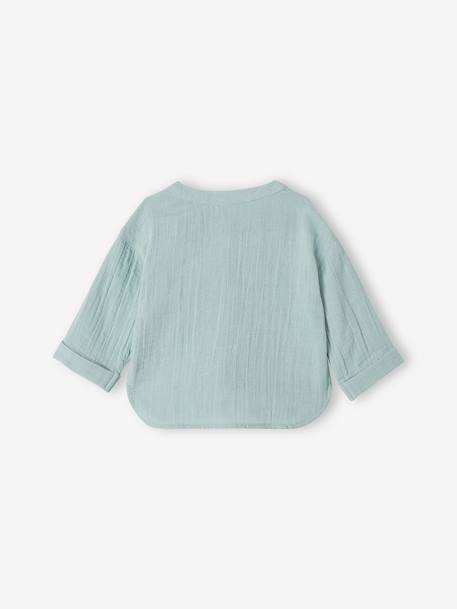 Chemise col mao bébé en gaze de coton personnalisable bleu grisé+caramel+écru+vert foncé 2 - vertbaudet enfant 