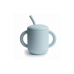 Tasse d'apprentissage avec paille - Bleu Poudré - Verre bébé - Mushie  - vertbaudet enfant