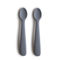 Puériculture-Lot de 2 cuillères bébé silicone gris - Apprentissage repas - Mushie