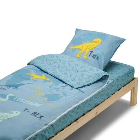 BLEU CALIN Caradou® T-Rex Parure de Lit Enfant en Coton 4 pièces: Couchage Tout-en-Un avec Couette - 90x190cm BLEU 2 - vertbaudet enfant 