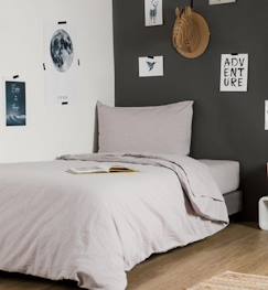 Linge de maison et décoration-Linge de lit enfant-Housse de Couette Enfant en Lin et Coton Bio + taie d'oreiller (Gris Foncé - 140 x 200 cm)