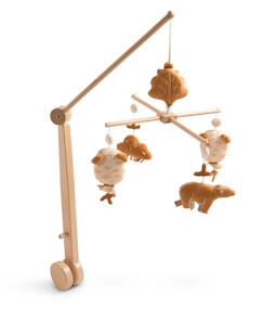 Puériculture-Mobile musical en bois avec jouets ours en gaze de coton