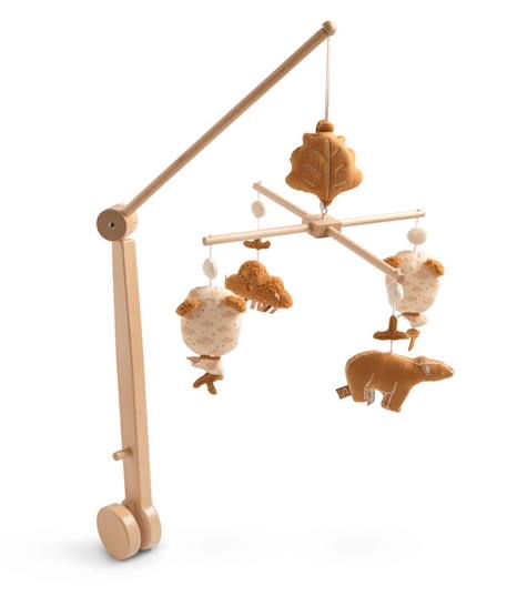 Mobile musical en bois avec jouets ours en gaze de coton MARRON 1 - vertbaudet enfant 