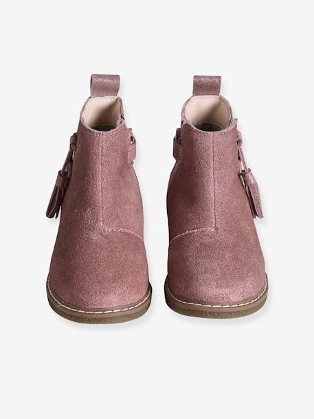 Boots enfant fille cuir à pompon zippées camel+rose 10 - vertbaudet enfant 
