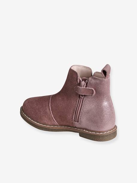 Boots enfant fille cuir à pompon zippées camel+rose 9 - vertbaudet enfant 