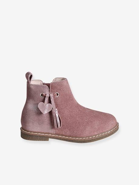 Boots enfant fille cuir à pompon zippées camel+rose 8 - vertbaudet enfant 